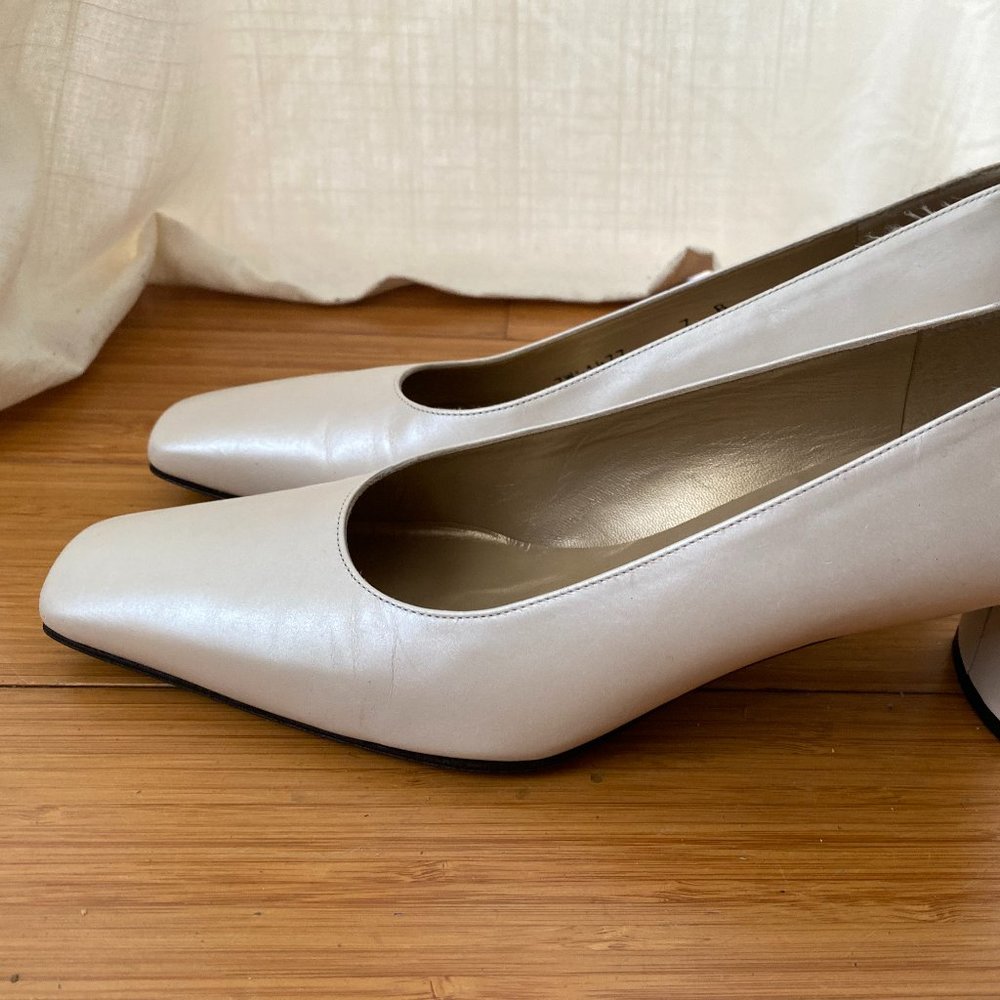 Stuart Weitzman White Pearlescent Square Toe Pumps - image 5